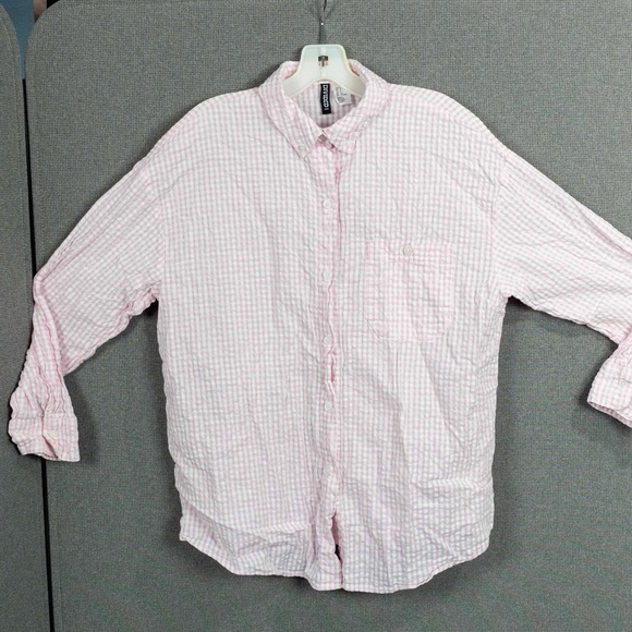 H&M Seersucker Gingham Oversized Button Down - Picture 1 of 9